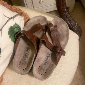 Mephisto Chestnut Leather Slip-On Sandals